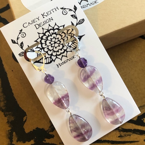 Fluorite & Amethyst Earrings - Picture 6 of 7